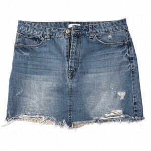 Kensie Blue Distressed Mini Skirt